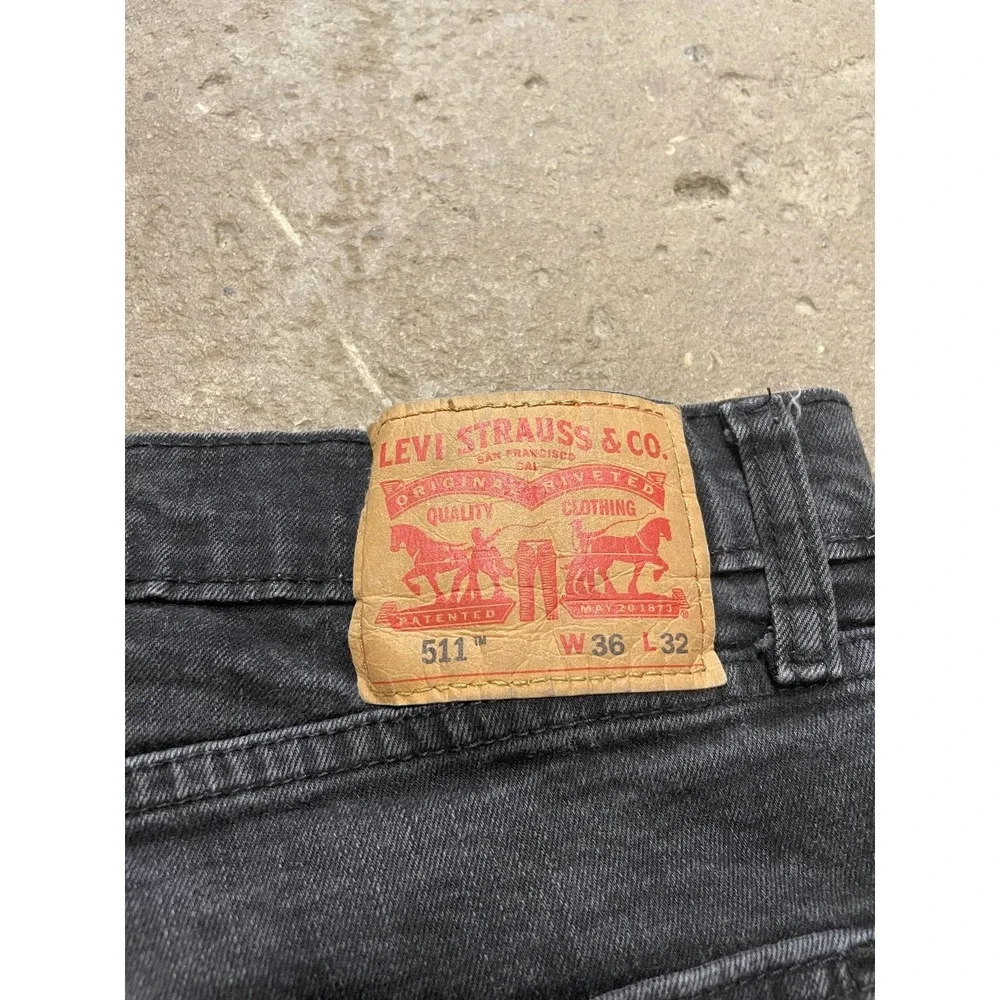 Levis 511 Jeans Mens‎ 36x32 Black Denim Slim Straight Stretch Zip Fly Distressed